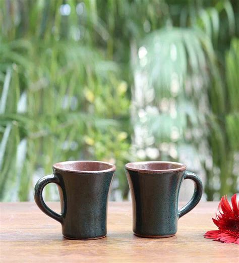 Buy Dark Green 250 ml (Set of 2) Ceramic Coffee Mug by Nakshikathaa ...