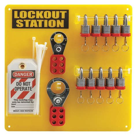 BRADY Lockout Station, Filled, General Lockout/Tagout, 13 1/2 in x 13 1 ...