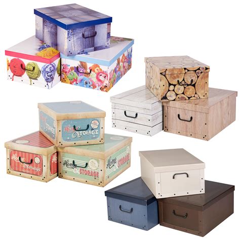 3 Collapsible Underbed Cardboard Storage Boxes Elegant Lightweight Lids ...