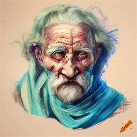 Portrait of an old fisherman character drawing on Craiyon