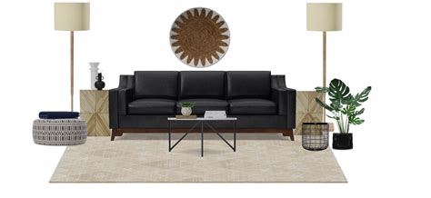 Mid Century Modern Living Room with Leather Sofa | Spacejoy