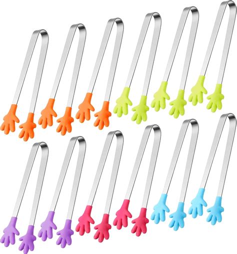 12 Pcs Mini Tong Hand Shape Silicone Tongs 5 Inch Small Kitchen Food Tongs Mini Serving Plastic ...