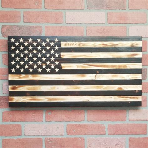 Rustic Wooden American Flag Original Charred Black and White | Etsy