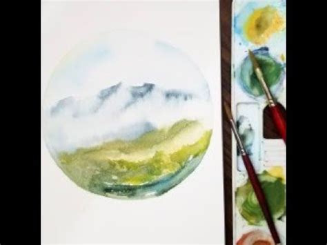Watercolor landscape painting in a circle - YouTube