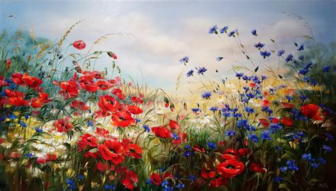 Meadow Landscape Painting on Canvas Red Poppies Painting - Etsy