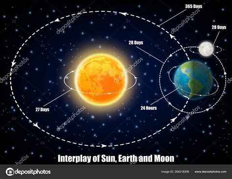 Interplay of Sun, Earth and Moon, vector educational poster Stock ...