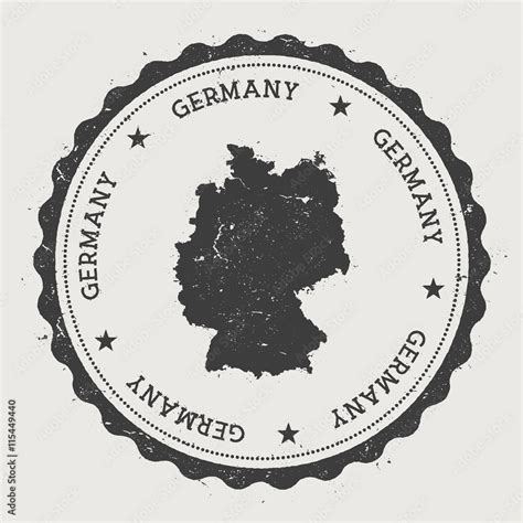 Germany hipster round rubber stamp with country map. Vintage passport stamp with circular text ...