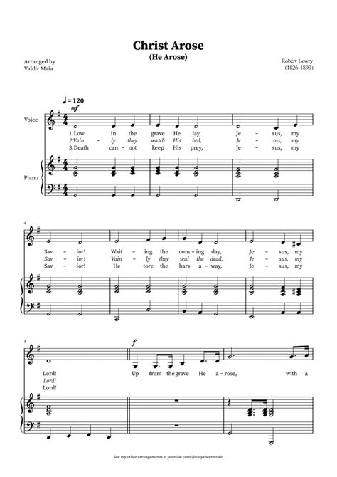 Christ Arose (He Arose) - Voice And Piano (G) By Robert Lowry - Digital Sheet Music For Score ...