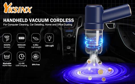 Handheld Vacuum Cordless, YKSINX Car Vacuum Cleaner, USB Rechargeable Portable Mini Vacuum with ...