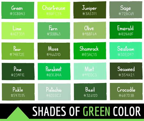 34 Shades of Green Color with Names and HTML, Hex, RGB Codes | Shades of green names, Green ...