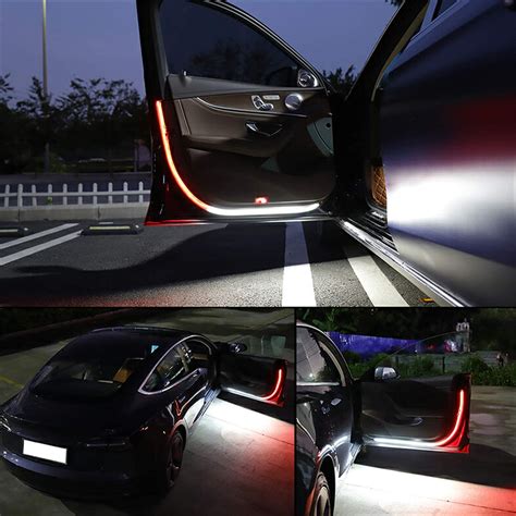 Car Door LED Warning Light, 2 Pcs 48 Inch Flexible Dual Color Strip Light White & Red Sequential ...