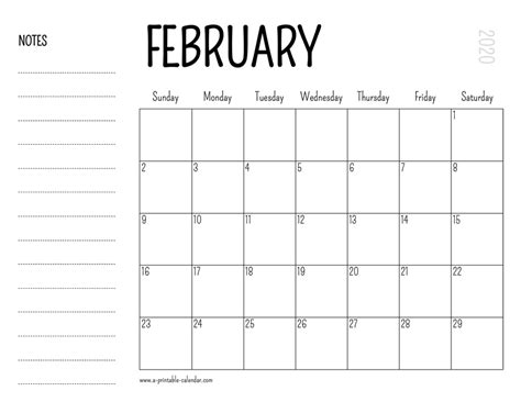 February 2020 Printable Calendar - A Printable Calendar