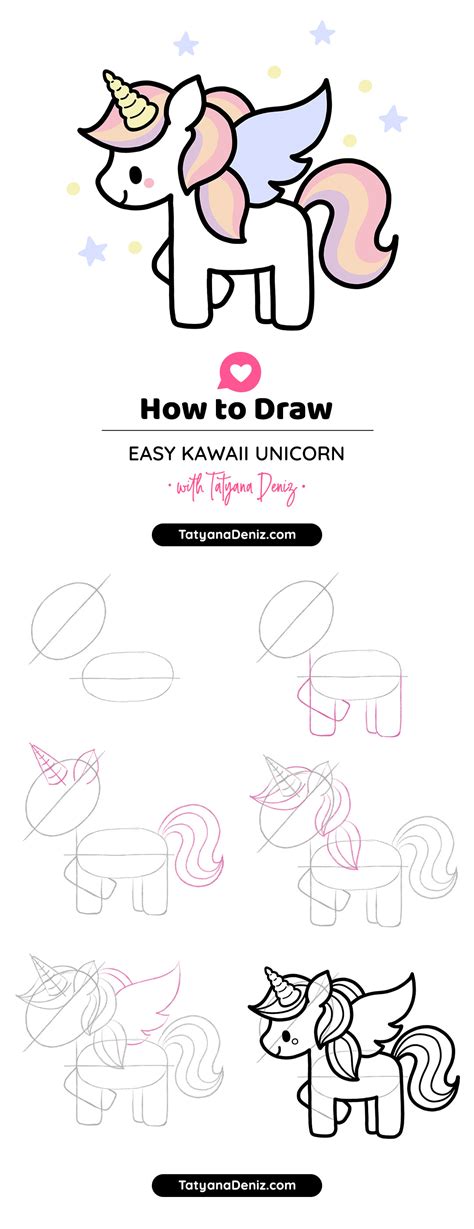 How to draw cute and easy kawaii unicorn step-by-step