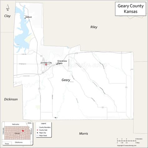 Map of Geary County, Kansas showing cities, highways & important places ...