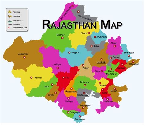 Map of Rajasthan districtwise, Rajasthan map, pilgrimage centres in ...