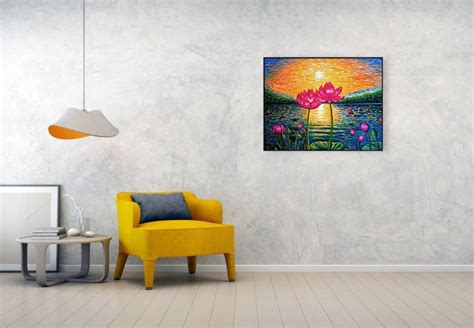 Original Painting Lotus Pond in Bloom Canvas Wall Art - Etsy