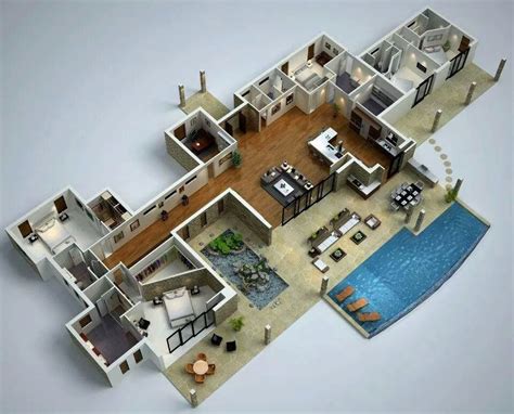 With swimming pool | 3d house plans, Modern floor plans, Sims house plans