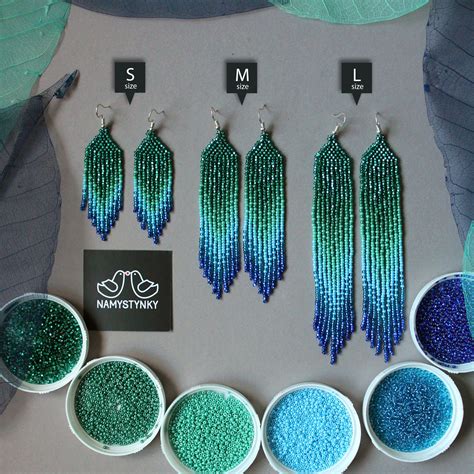 Turquoise Beaded Earrings Long Earrings Fringe Earrings Ombre - Etsy