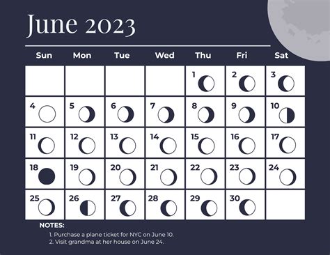 June 2023 Calendar Template With Moon Phases in PSD, Illustrator, Word ...