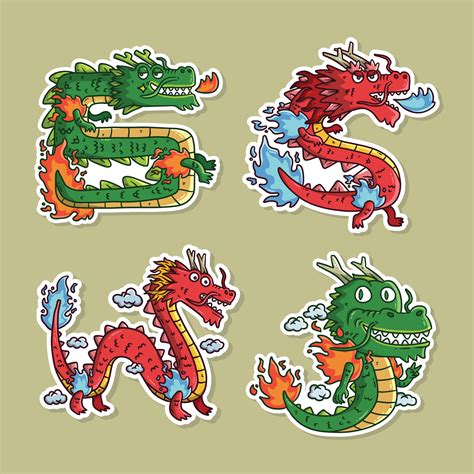 Set of Cute Dragon mascot cartoon vector illustration. Dragon zodiac ...