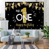 Mr.One Black and Gold 1st Birthday Backdrop for Boy – Lofaris