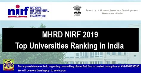 MHRD NIRF 2019: Top Universities Ranking in India - Bright Educational Services TM