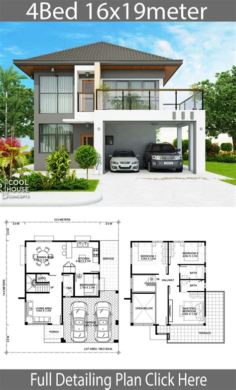 Home design plan 16x19m with 4 Bedrooms - Home Ideas | Philippines house design, 2 storey house ...