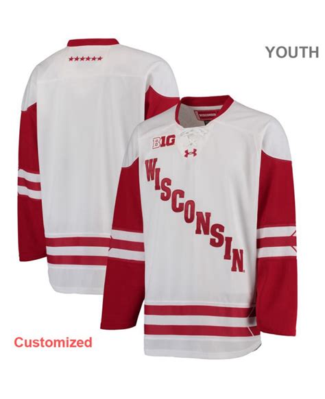 Youth Under Armour Wisconsin Badgers White Custom Hockey Jersey