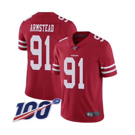 Limited Men's Arik Armstead Red Home Jersey - #91 Football San Francisco 49ers 100th Season ...
