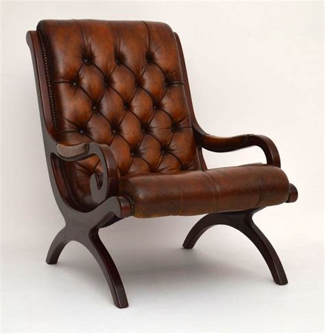 Antique Regency Style Deep Buttoned Leather & Mahogany Armchair ...