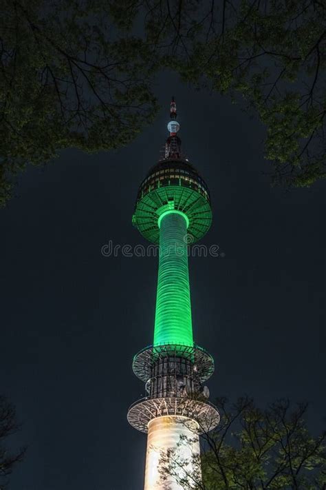 N seoul tower at night stock photo. Image of light, asia - 216305378