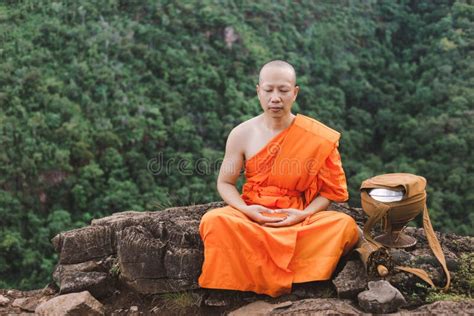 Monk Meditating on Top of a Mountain, Purify the Mind Stock Image - Image of concept, asia ...