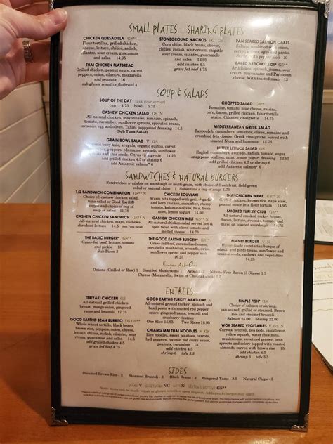 Menu at Good Earth Restaurant, Roseville