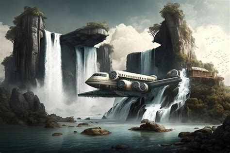 Premium Photo | A plane is flying over a waterfall and is flying over a ...