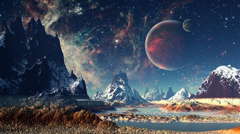 Mountains Stars Space Planets Digital Art Artwork 4k - Free 4k ...