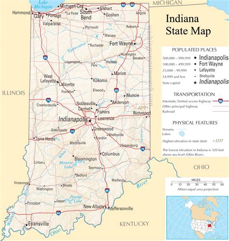 ♥ Indiana State Map - A large detailed map of Indiana State USA