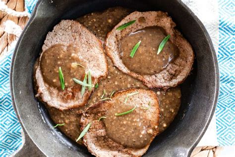 Marinaded Eye of Round Steak with White Wine Gravy - Cast Iron Skillet ...