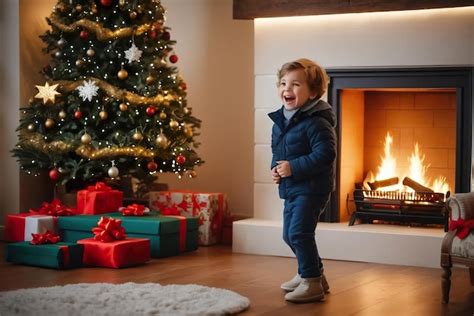 Premium AI Image | Excited and happy child on Christmas Day at home