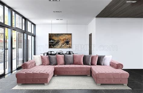 LCL-003U Sectional Sofa in Pink Velvet