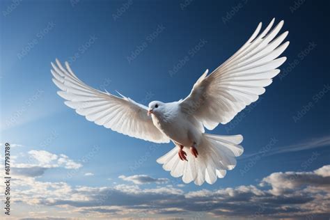 White dove flying blue sky background. Generative AI Stock Illustration ...