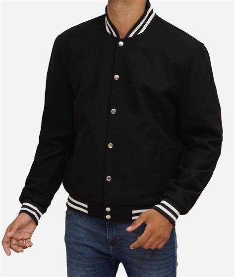 Baseball Style Mens Wool Black Varsity jacket - The Jacket Spot