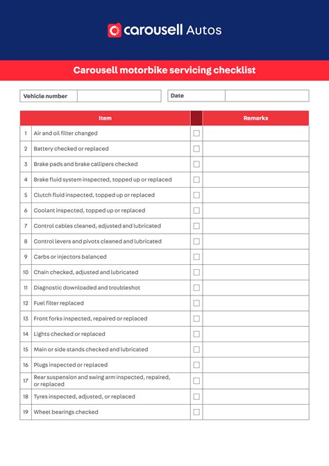 Motorcycle Maintenance Checklist Template | Reviewmotors.co