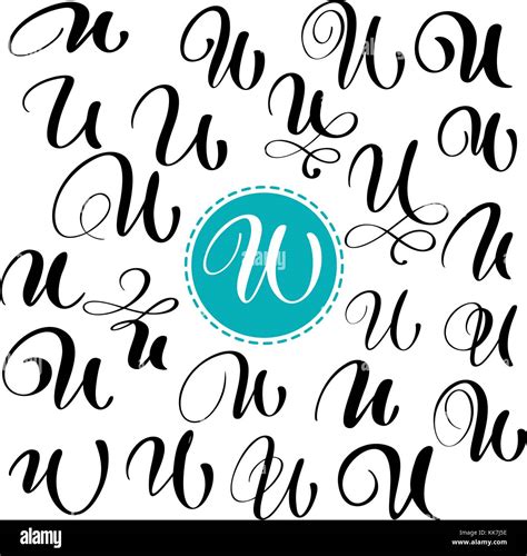 Set letter U. Hand drawn vector flourish calligraphy. Script font. Isolated letters written with ...