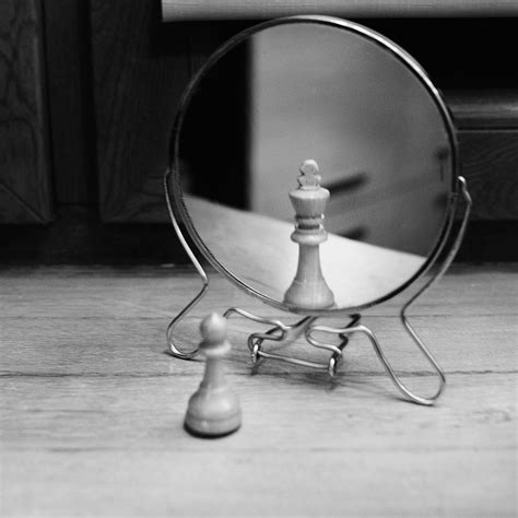 Grayscale Photo of Reversible Mirror in Front of Chess Piece · Free Stock Photo
