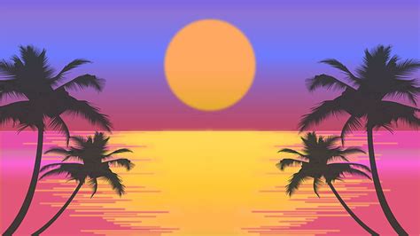 3440x1440px | free download | HD wallpaper: vector, graphics, palm, beach, artwork, palm tree ...