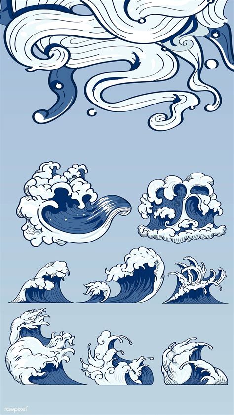 Download premium vector of Blue Japanese wave background collection | Japanese art, Japanese ...