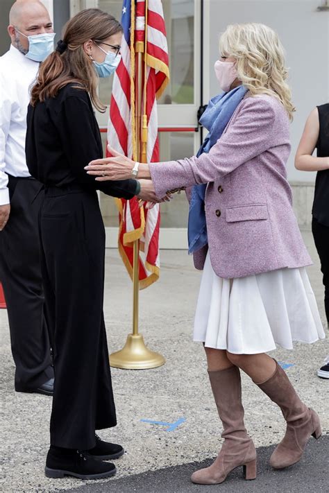 Jill Biden Looks Ready For Fall In Fun White Dress And Taupe High Heel ...