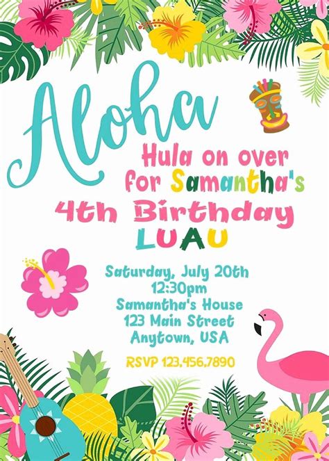 Luau Party Invitation Template New Luau Birthday Invitation Luau Birthday Invi… | Luau birthday ...