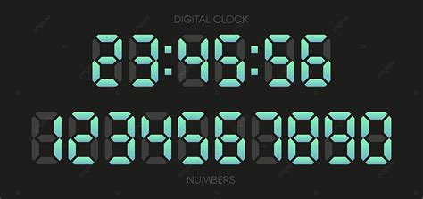 Vector Set Of Digital Clock Numbers Displayed On A White Backdrop Vector, Display, Hour ...