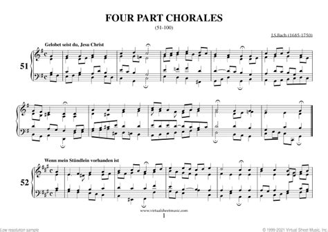 Four Part Chorales (51-100) sheet music for organ, piano or keyboard